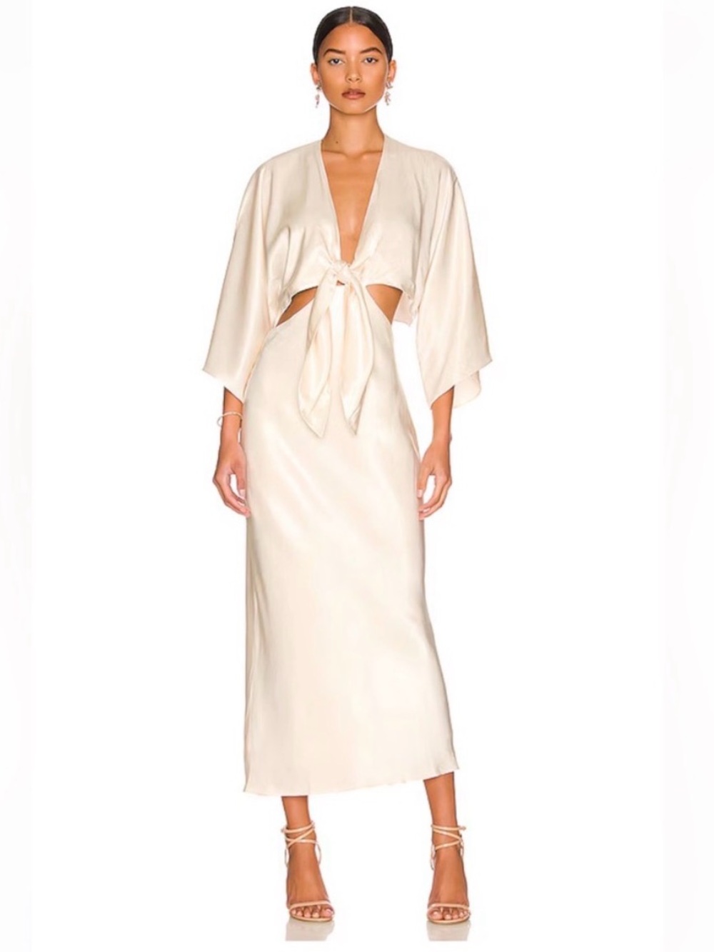 Shone Joy La Lune Tie Front Bias MIDI Dress in Cream 4